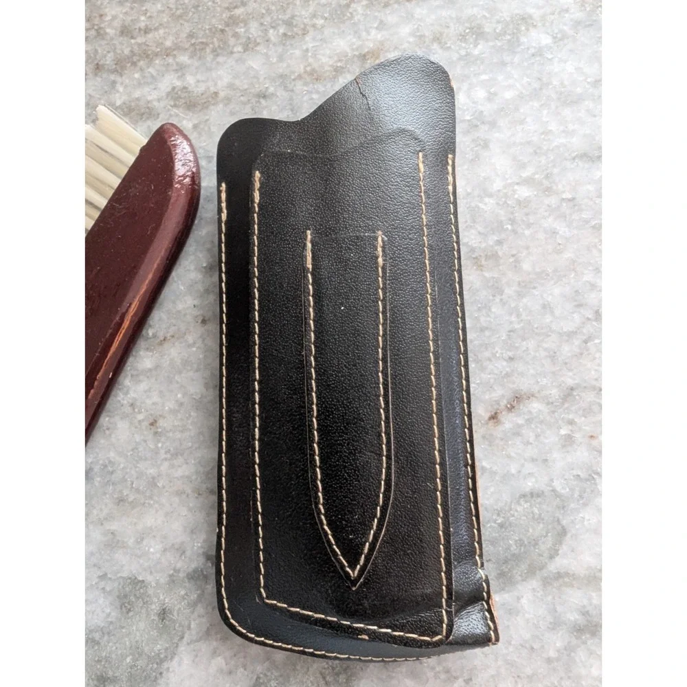Black Leather Pouch With Snap, Made In Germany With A Small Bristle Brush